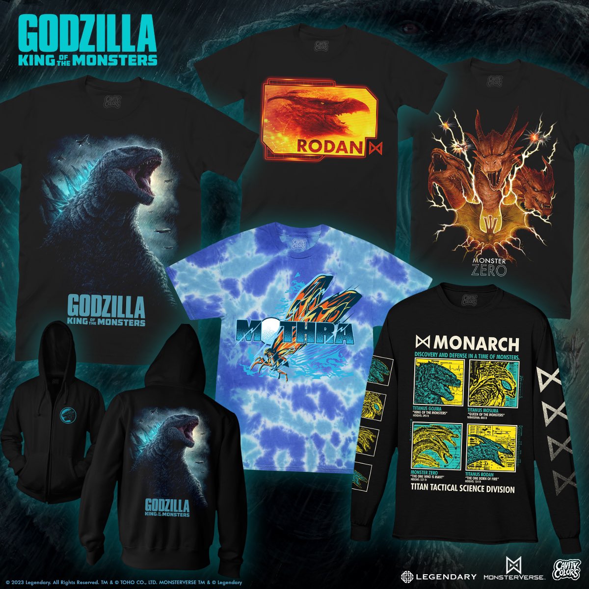 ⚡️ AVAILABLE NOW! ⚡️We’re celebrating this beloved Monsterverse installment with new Godzilla tees & zip-up hoodies, King Ghidorah tees, Mothra tie dyes, and Rodan tees! Plus a TITAN TACTICAL SCIENCE DIVISION tee & long sleeve! 🔥 SHOP 👉 CAVITYCOLORS.COM #Monsterverse