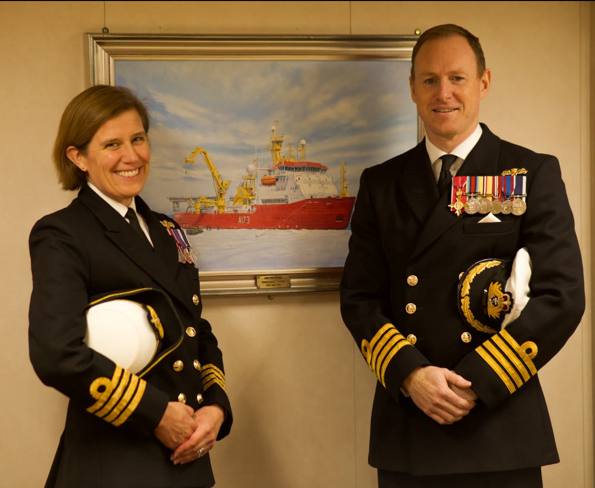 After 20 months and 54,500nm, Capt Maryla Ingham RN has handed over Command to Capt Tom Weaver OBE RN today in the Falkland Islands. The Ship will sail in the coming weeks to support British scientific and national interests in the region.