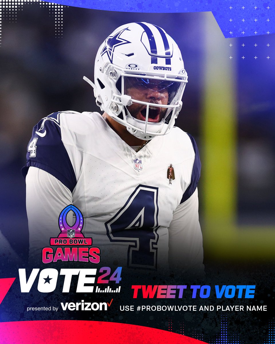 NFL's tweet image. Social voting for the 2024 #ProBowlGames is now live! Tweet #ProBowlVote and the player’s first and last name to submit your votes.

Tweets and RTs = 1 vote
