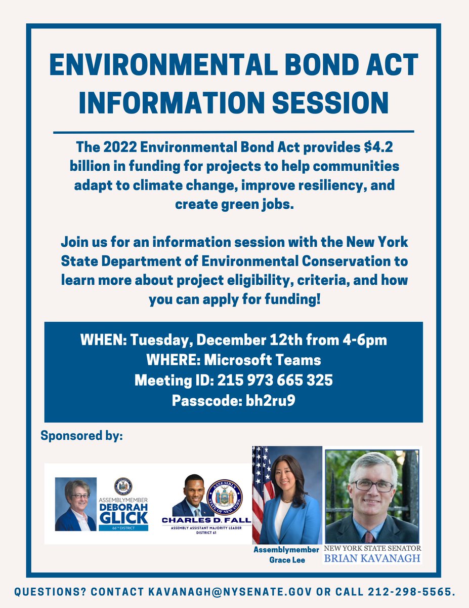 The 2022 Environmental Bond Act provides $4.2 billion in funding for projects to help communities adapt to climate change, improve resiliency, and create green jobs. Join us for an info session with @NYSDEC to learn more about project eligibility and how you can apply for funds.