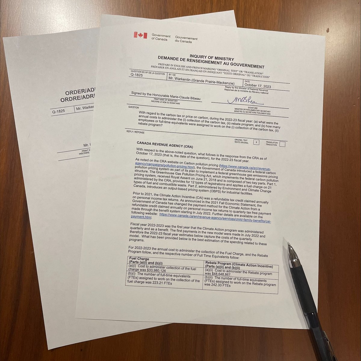 We finally have the documents!

Ever wondered how much it costs the government to administer the carbon tax? I wondered the same thing, so I forced the government to release the information.

Everyone knew we were paying more for gas, heating and groceries because of the carbon