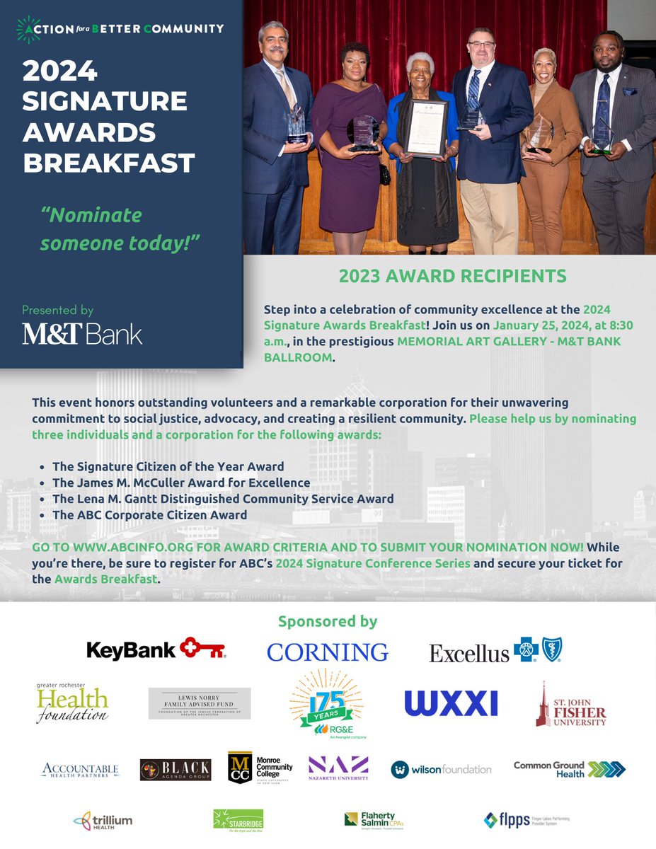 NOMINATIONS ARE UNDERWAY! ABC will host the 2024 Signature Awards Breakfast to honor three individuals and one corporation for their exceptional contributions.  Click the link below to submit your nomination today! The deadline is Friday, December 15th. 
lnkd.in/g_FrYu8R