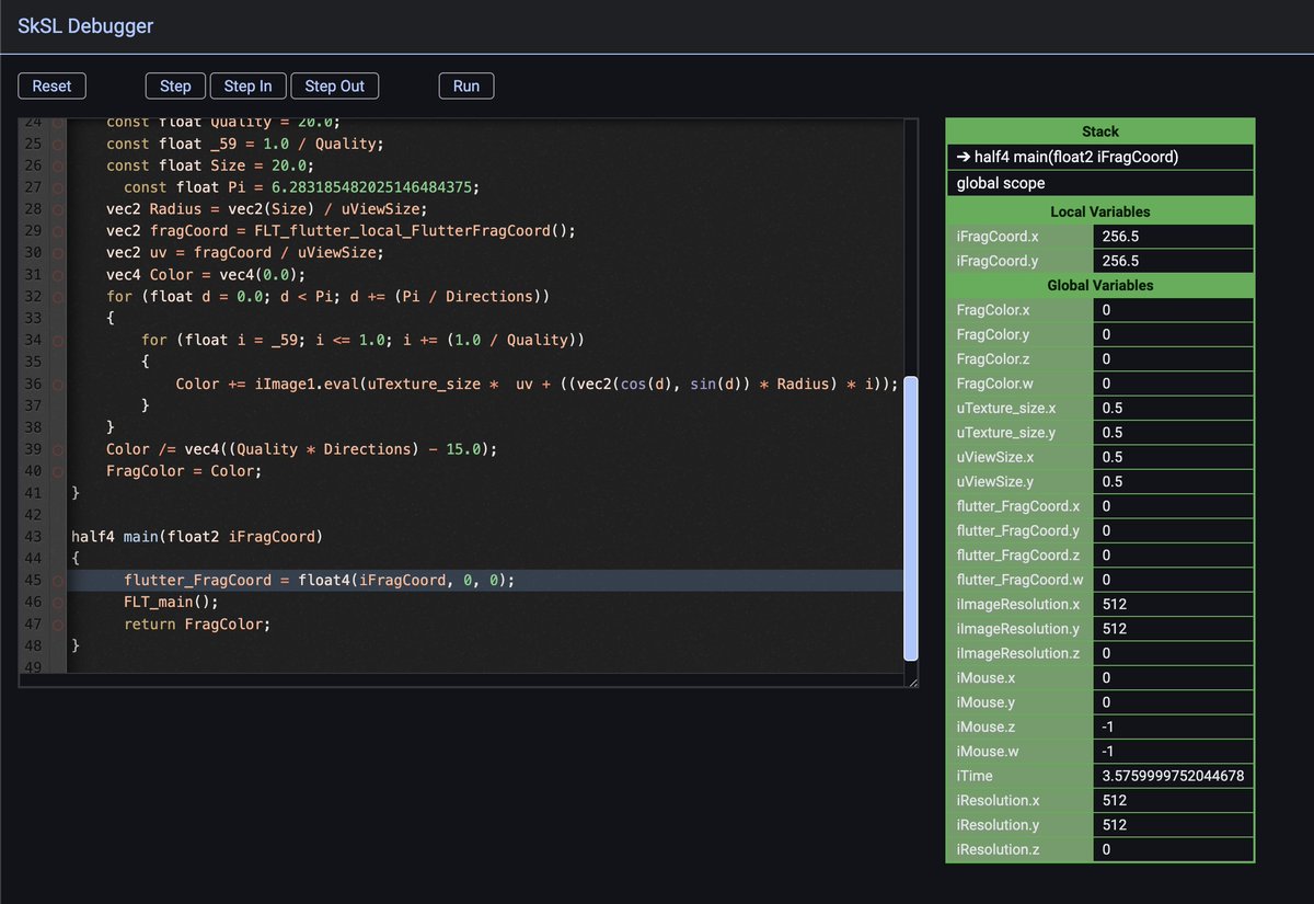 TIL: I can debug a fragment shader step by step

how is it helful ? well we write in glsl but flutter uses spirv-cross to convert it into skia shader that we can debug here