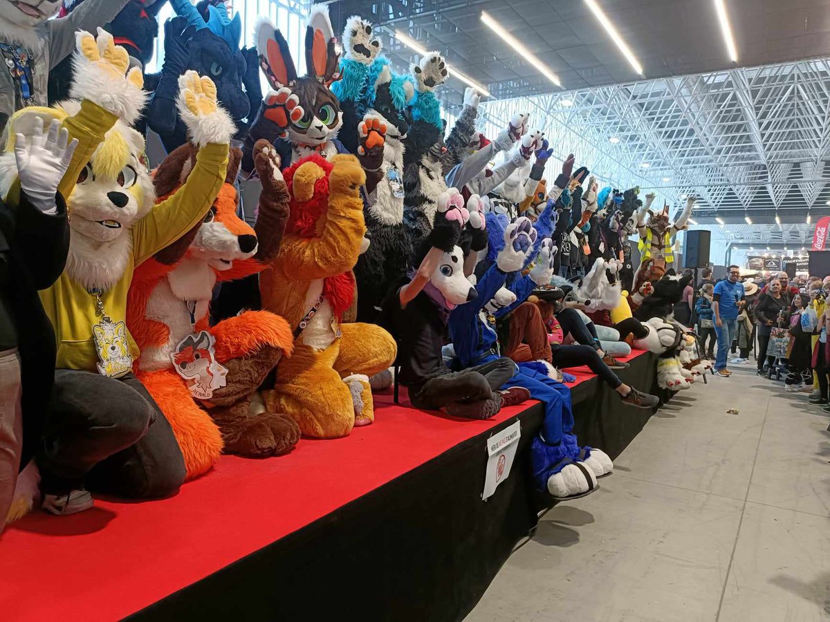 AnthroSud's tweet photo. Quand les furries envahissent la scène de défilé de cosplay de l'asso Yumeji à la TGS Toulouse 2023 🐾

#furry #TGS2023 #fursuit https://t.co/RSRrZwyDcd