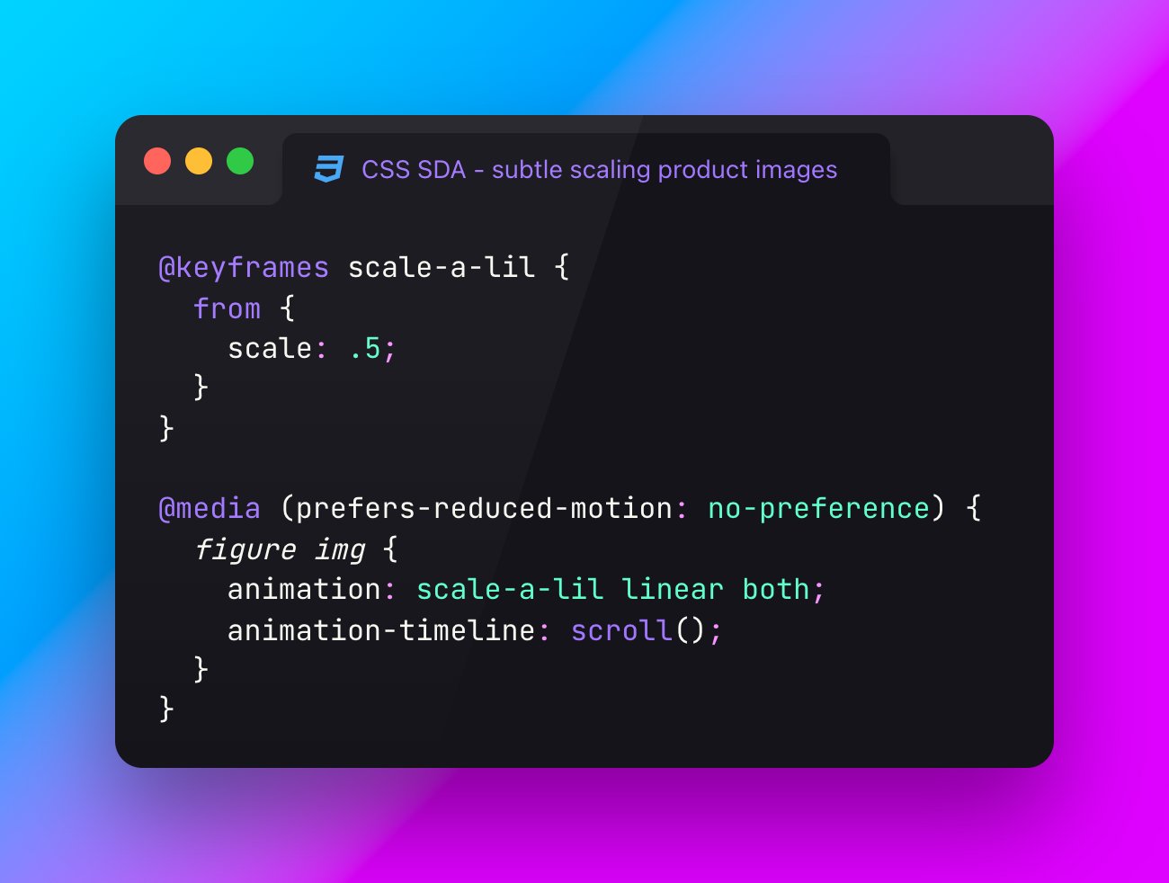 Adam Argyle on X: "How? ✓ 2 lines of CSS ✓ a courtesy media query ✓ a keyframe scale animation is driven by the entire scroll length of the page https://t.co/HIO6ElUv18" / X Adam Argyle on X: "How? ✓ 2 lines of CSS ✓ a courtesy media query ✓ a keyframe scale animation is driven by the entire scroll length of the page https://t.co/HIO6ElUv18" / X