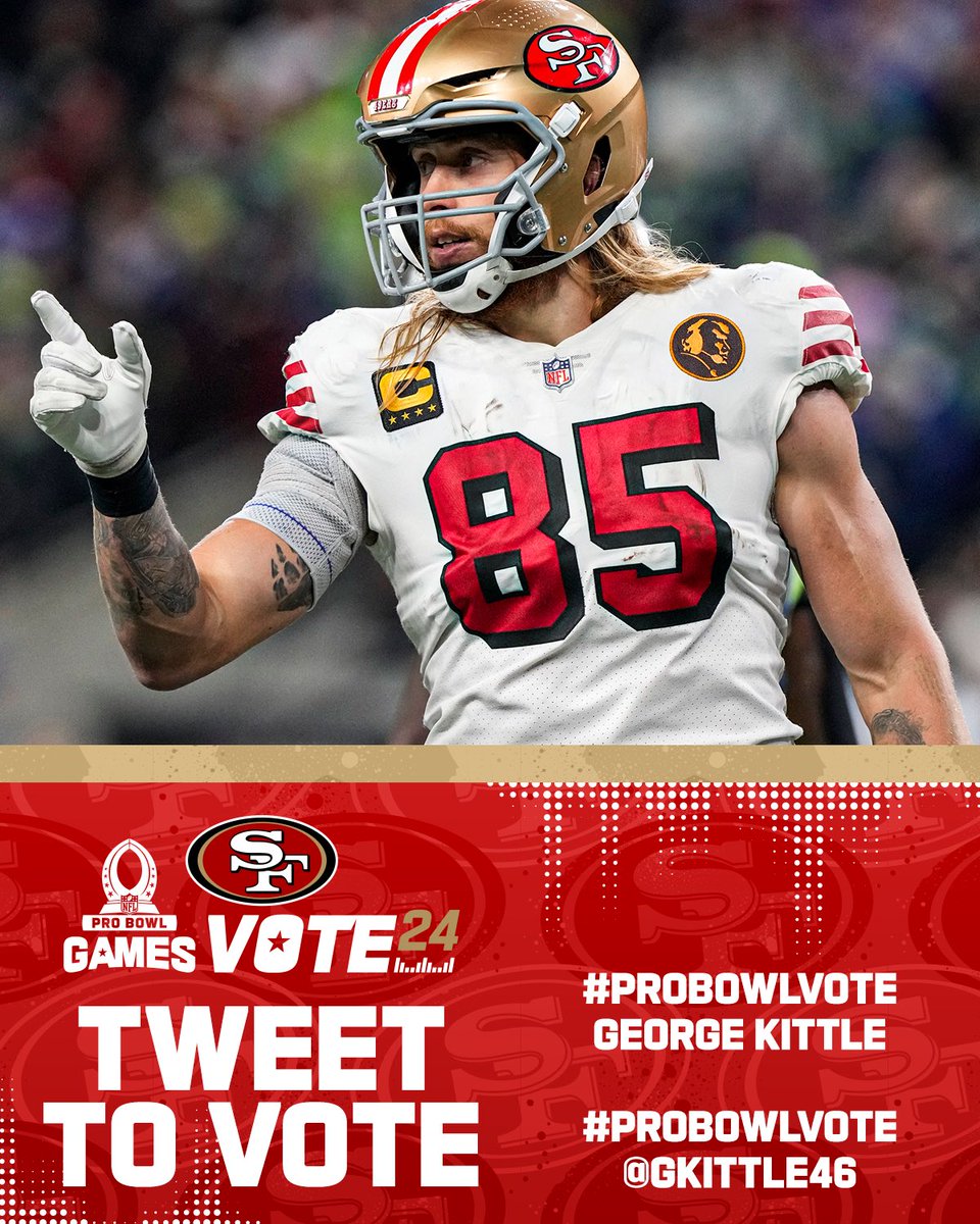 George Kittle (@gkittle46) on Twitter photo It’s TIIIME! #ProBowlVote + #GeorgeKittle vote for all your favorite <a href="/49ers/">San Francisco 49ers</a> !! It’s TIIIME! #ProBowlVote + #GeorgeKittle vote for all your favorite <a href="/49ers/">San Francisco 49ers</a> !!