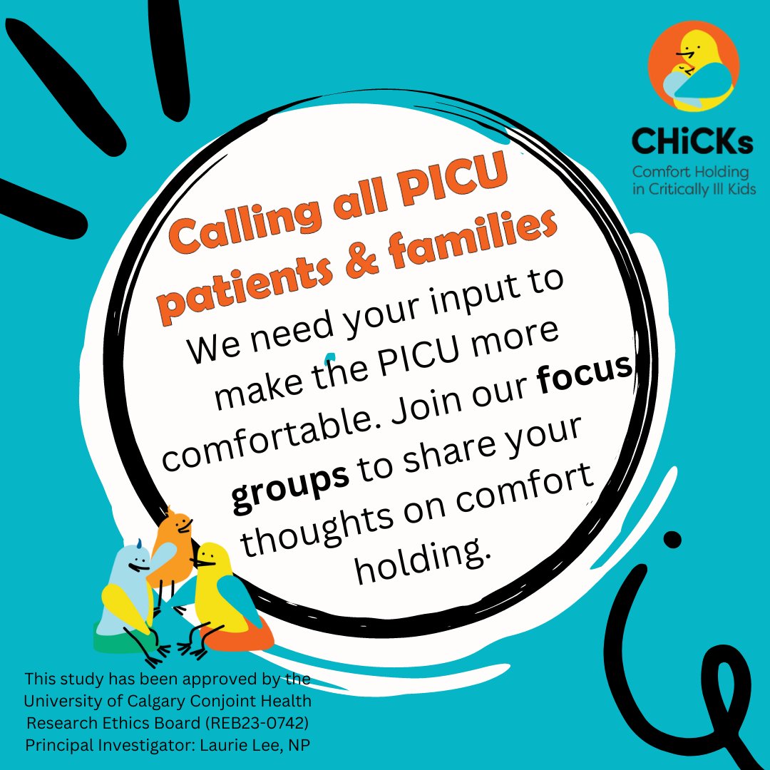 Do you have lived PICU experience? We need you to inform our study on cuddling in the PICU. Complete the intake form below if you can help us!! #PedsICU survey.ucalgary.ca/jfe/form/SV_7a…