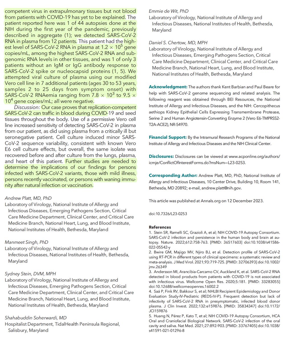 Eric Topol (@erictopol) on Twitter photo "Our case proves that replication-competent #SARSCoV2 can traffic in blood during COVID-19 and seed tissues throughout the body."
acpjournals.org/doi/10.7326/L2… <a href="/AnnalsofIM/">Annals of Int Med</a> <a href="/icelight/">Andrew Platt</a> <a href="/NIAIDNews/">NIAID News</a> <a href="/NIH/">NIH</a> "Our case proves that replication-competent #SARSCoV2 can traffic in blood during COVID-19 and seed tissues throughout the body."
acpjournals.org/doi/10.7326/L2… <a href="/AnnalsofIM/">Annals of Int Med</a> <a href="/icelight/">Andrew Platt</a> <a href="/NIAIDNews/">NIAID News</a> <a href="/NIH/">NIH</a>