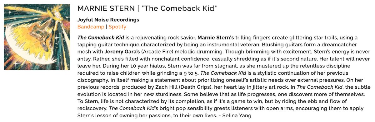 @post_trash_ 's 2023 Year in Review is out, and I wrote about Marnie Stern's newest record via @JoyfulNoiseRecs ! 'The Comeback Kid' is a return from Stern's 10 year hiatus, and a blazing exclamation of her raw talent.