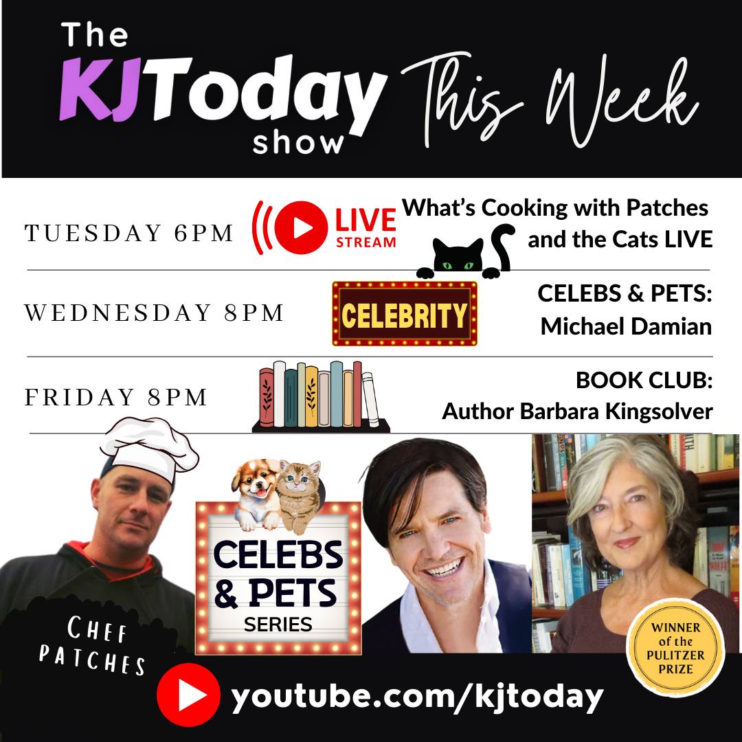 KJonair's tweet photo. KJ TODAY THIS WEEK!
TUES 6PM: LIVE What's Cookin with Patches and the Cats?!?
WED 8PM: Talking Christmas with @michaeldamian1
FRI 8PM: Pulitzer Prize winner Barbara Kingsolver
Subscribe for the Vibe: https://t.co/qJWUQzl2fe
#thisweek #popculture #peopletoknow #pets https://t.co/Nc6EfHVUji