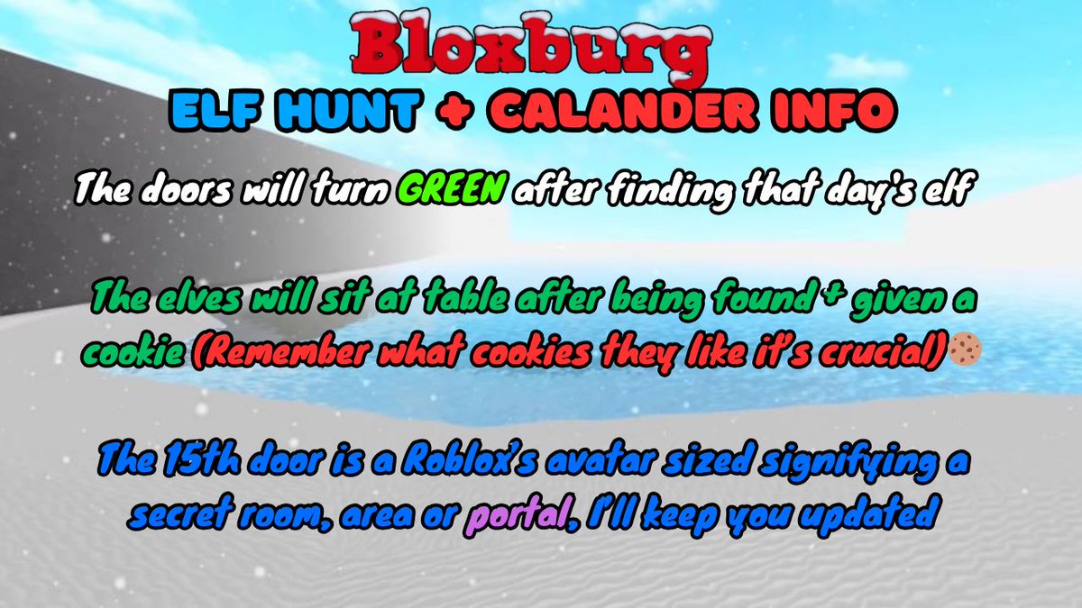 Info On Bloxburg Elf Hunt And Calander! #bloxburg #Christmas #ElfHunt2023 #bloxburgelf @AshleyTheUni @itsakeilayt @Loxella_yt @Bloxy_Exclusive @heybloxburg @BasicallyBlxbrg @CrookedTenness1 @BramPeee @RBX_Coeptus @Froggyplayzz ---- ❄️🎄