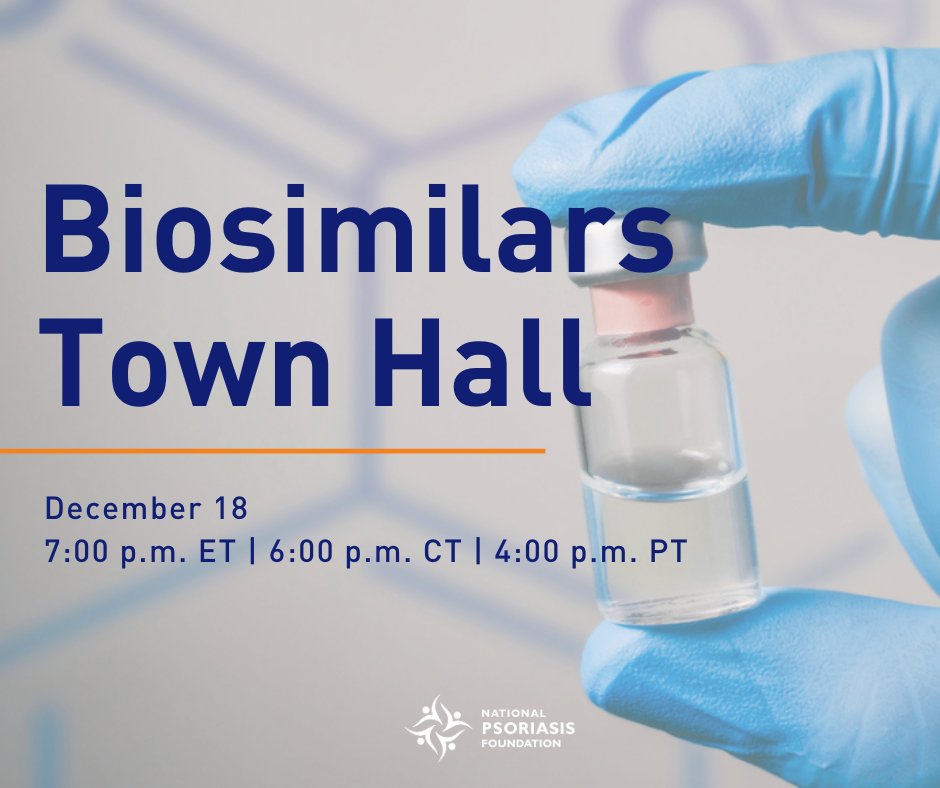 Join NPF, @ArthritisFdn & @CrohnsColitisFn for the 2023 Biosimilars Town Hall. Take part in an engaging and informative session where experts in the field will shed light on the latest in #biosimilars and their impact on our communities. Register today➡️ psoriasis.org/biosimilars-to…