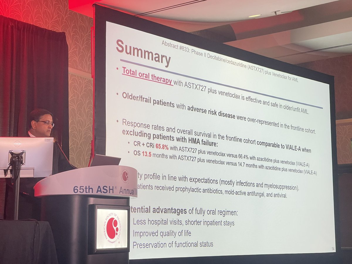 Very attractive fully oral regimen for our elderly AML patients! 
@TapKadia!! 

#ASH23 #AMLsm