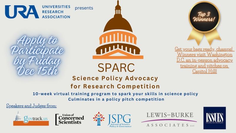 🚀Are you a #gradstudent in STEM with a passion to make a difference at and beyond the lab? Embark on your SPARC journey—where #science meets #policy, and passion sparks change! 🔥✨

Apply by Dec 15 to this new program: bit.ly/49NAExt #scipol #training #advocacy