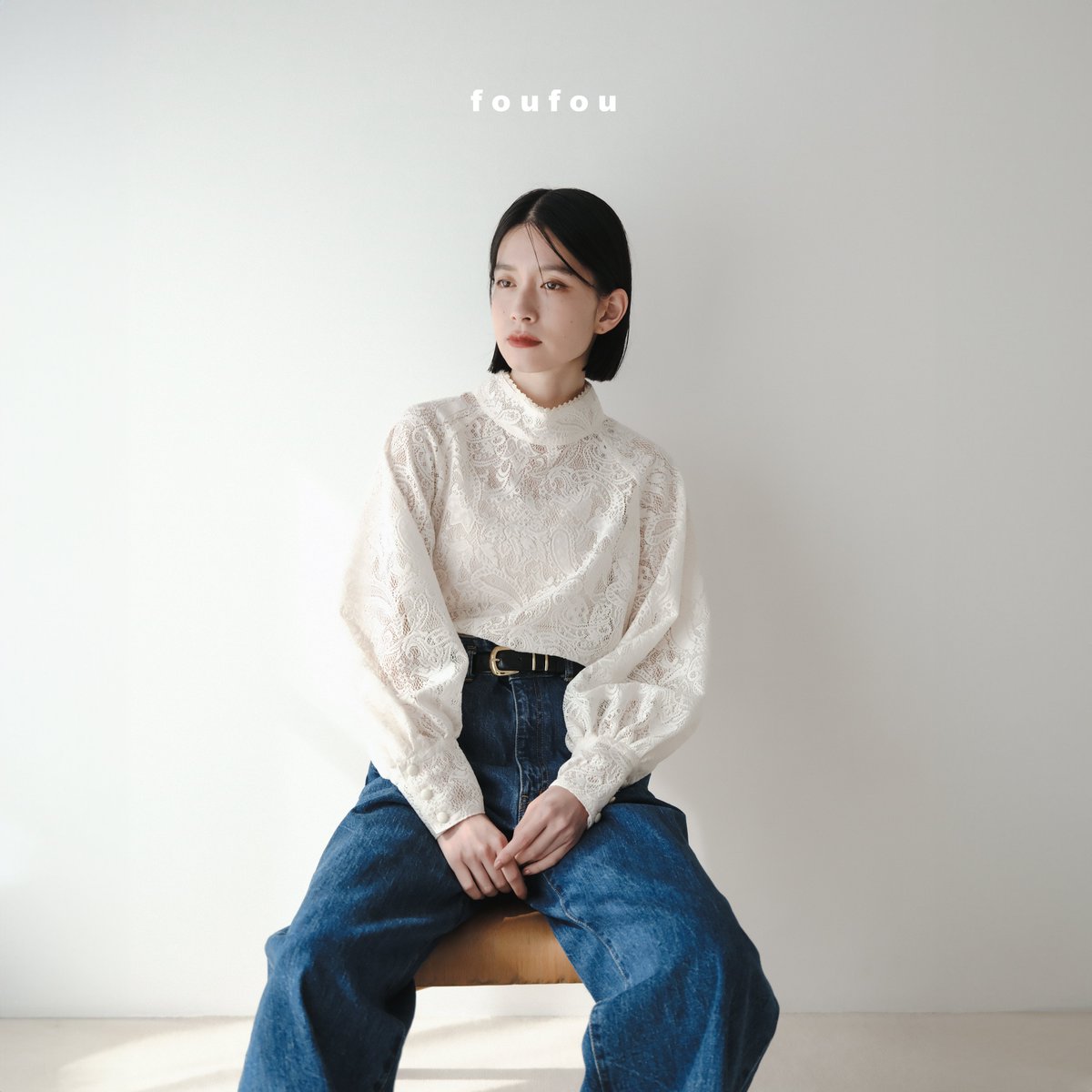 期間限定値下げ【foufou】美品front tuck lace blouse foufou】美品front tuck lace blouse