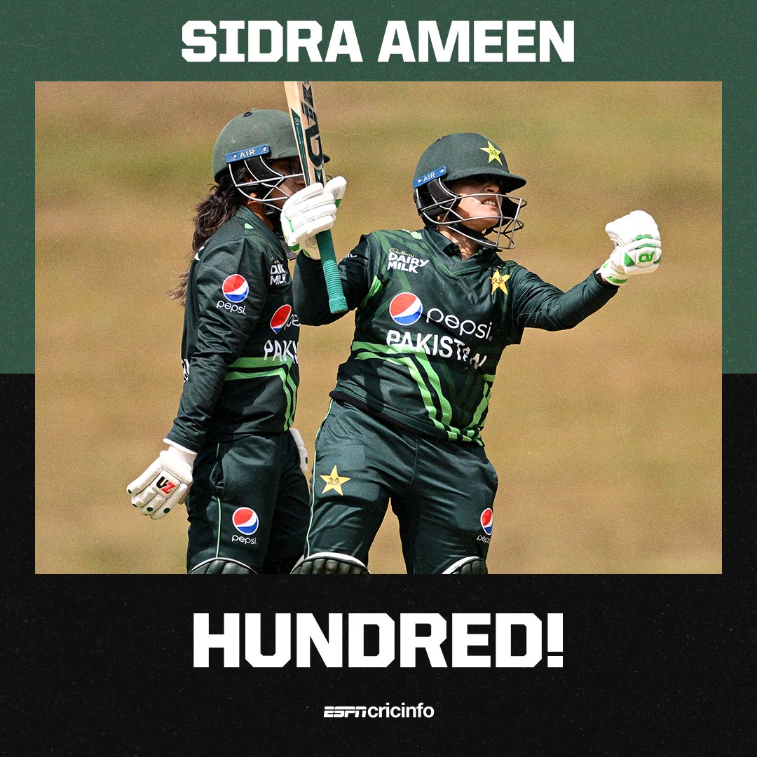The first Pakistani player to score a hundred against New Zealand in women's ODIs! Sidra Ameen gets to her 4th ODI hundred 👏 es.pn/NZvPAK23WODI1 | #NZvPAK