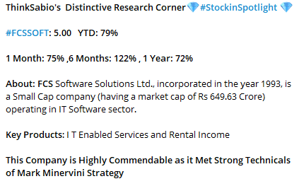 ThinkSabio's Distinctive Research Corner-Stock In Spotlight: 
#FCSSOFT FCS Software Solutions Ltd

Please Explore Our Report Here:
thinksabio.in/reports?report…

#MarkMinerviniStrategy #StockWatch #ThinkSabioIndia #IndianStockMarketLive #Investing #EquityTrading #StockMarketInvestments