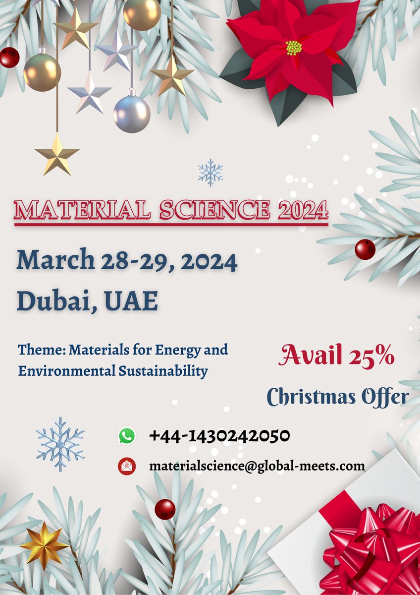 We welcome all the participants from all over the world to attend the 37th International Conference on #materialscience and #engineering is scheduled for March 28-29, 2024 in Dubai, UAE #aerospace #optoelectronicdevices #greensynthesis #Sensing #actuation #surfaceengineering