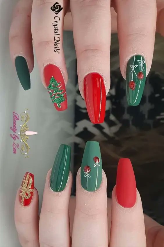 Christmas Nail Art Design | K&K Nails Salon Costa Mesa, CA 92626