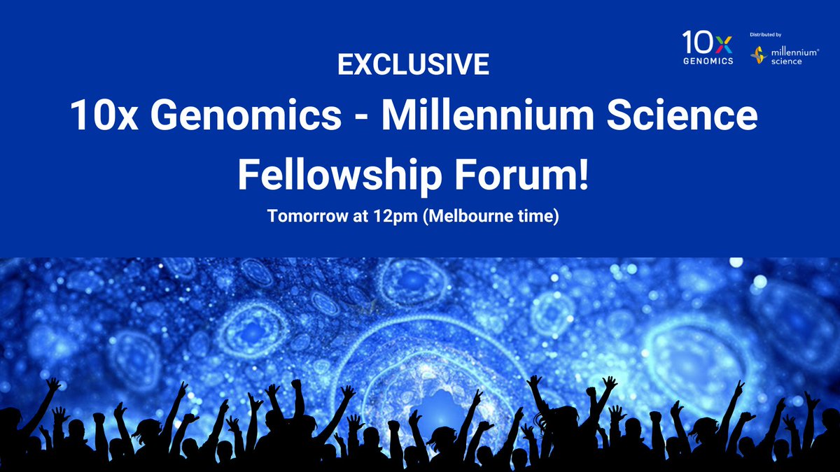 Millennium Science (@mscienceaustnz) on Twitter photo If you are one of the successful <a href="/10xGenomics/">10x Genomics</a> - Millennium Science Fellows and haven't registered yet for tomorrow's exclusive event, hurry up! Check your inbox - the invitations were sent.
Haven't received yours? Contact <a href="/DGabryelska/">Dr Marta Gabryelska</a> and she will sort it out for you!
See you If you are one of the successful <a href="/10xGenomics/">10x Genomics</a> - Millennium Science Fellows and haven't registered yet for tomorrow's exclusive event, hurry up! Check your inbox - the invitations were sent.
Haven't received yours? Contact <a href="/DGabryelska/">Dr Marta Gabryelska</a> and she will sort it out for you!
See you