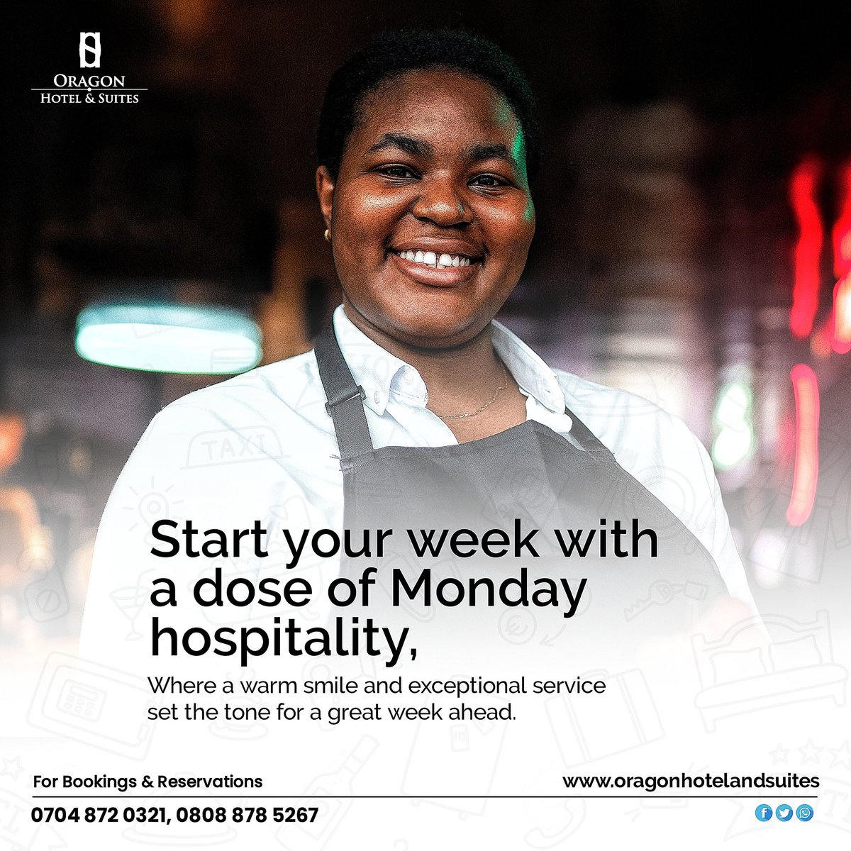 Mondays typically set the mood for the rest of the week. Why not make it a hospitable experience? #welcome #oragonhotelandsuites #lagoshotels #hotelsinlagos #hotelexperience #vacation #lagos #food #restaurant #staycation