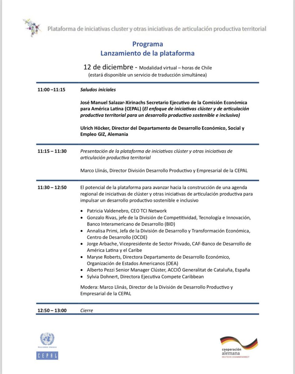 @cepal_onu lanza plataforma de iniciativas clúster y otras iniciativas de articulación productiva territorial. La plataforma pondrá en valor acciones de desarrollo productivo territorial con enfoque asociativo y de gobernanza para conformar una comunidad de prácticas en #ALC