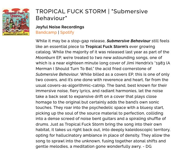 Oooo nice! @tfs_theband included in @post_trash_ Best of 2023 list! #tropicalfuckstorm