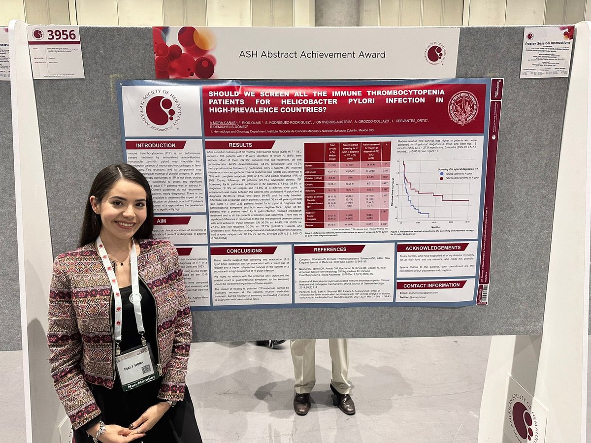 Sergio Rodríguez-Rodriguez, MD, MSc. 🇲🇽 (@sergiordzrdz) on Twitter photo Come visit <a href="/analymorac/">Analy Mora</a> at poster #3956 for our data regarding H. pylori screening in ITP patients at a high-prevalence country #ASH #ASH2023 Come visit <a href="/analymorac/">Analy Mora</a> at poster #3956 for our data regarding H. pylori screening in ITP patients at a high-prevalence country #ASH #ASH2023