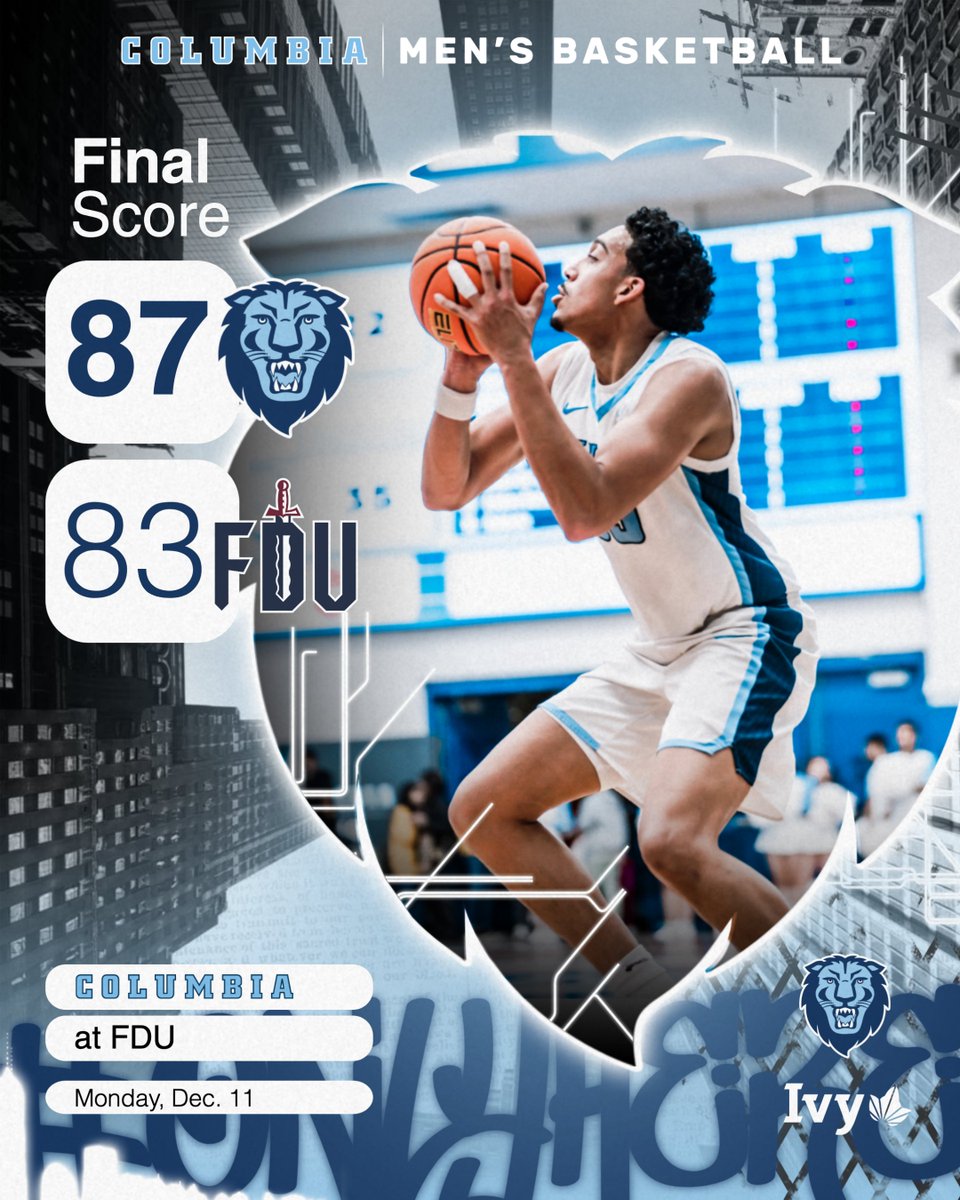 LIONS WIN!!!!! Columbia holds off FDU for its 8⃣th win of the season! Career nights from Odunowo and Robledo help take down the Knights on the road! 🔥🔥🔥 #RoarLionRoar🦁 #OnlyHere🗽