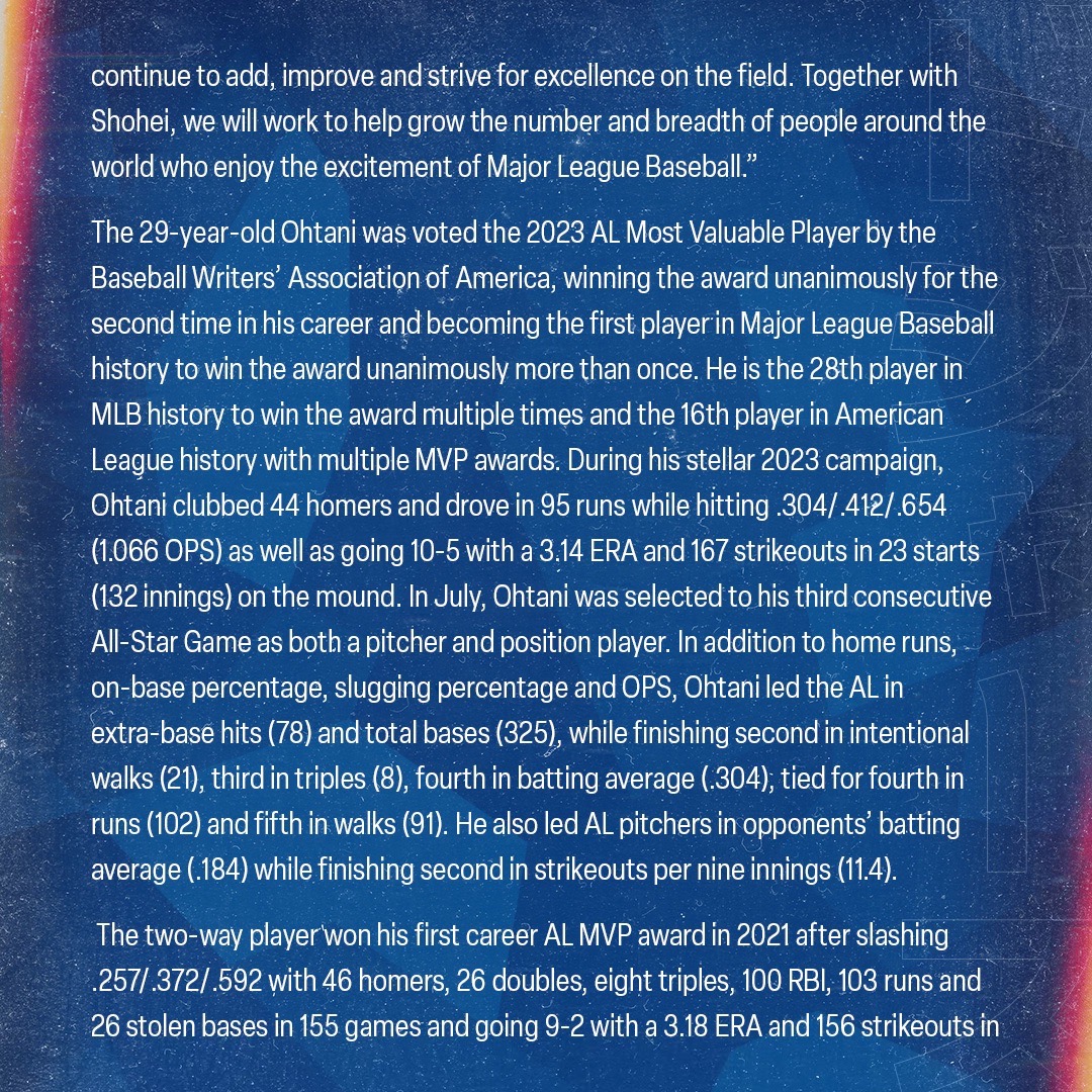 Dodgers's tweet image. The Los Angeles Dodgers have signed two-time American League Most Valuable Player Shohei Ohtani to a 10-year contract.