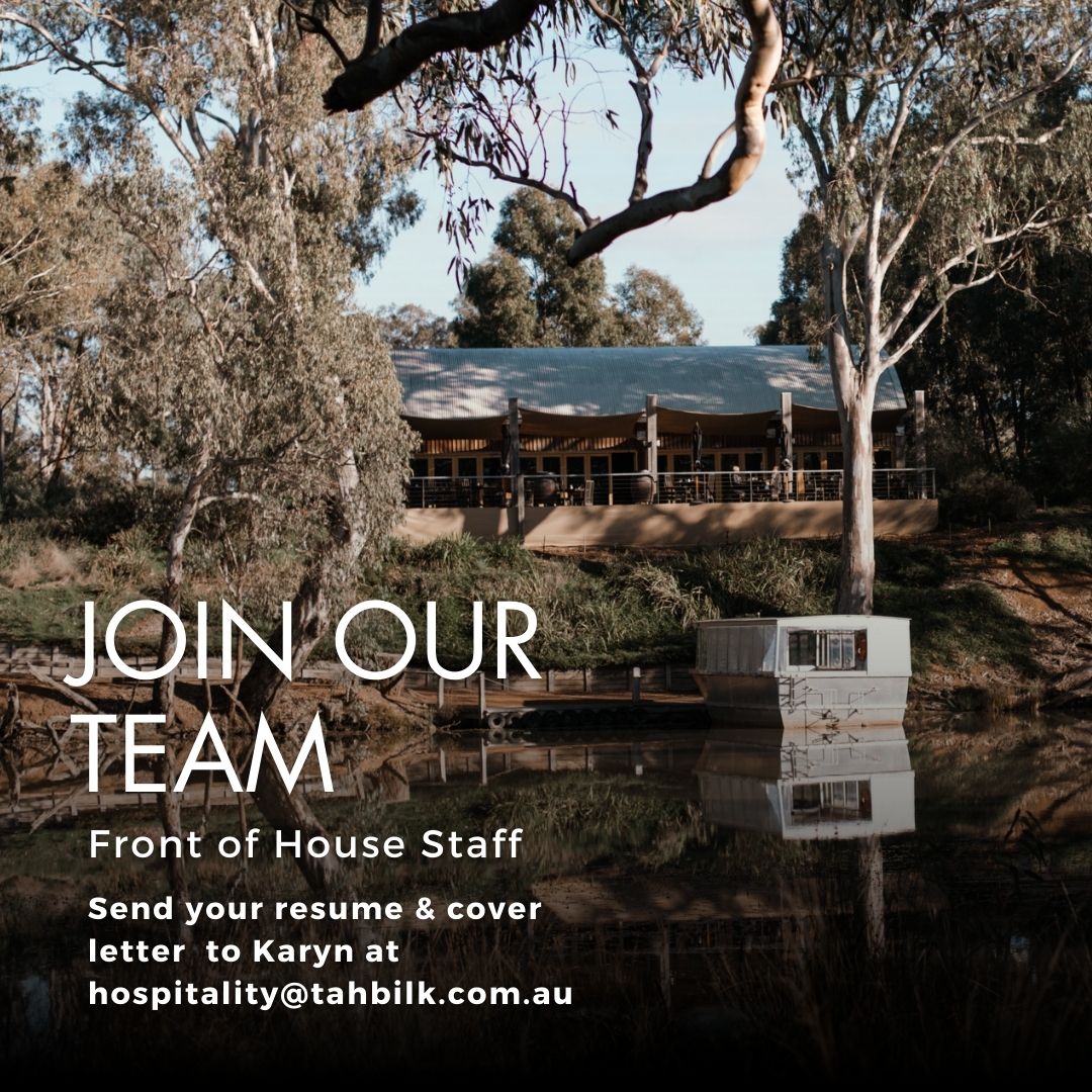 We have several casual hours available on weekdays and weekends for a new team member. 
If you would like to join our team, please get in touch with Karyn at the Tahbilk Estate Restaurant with your cover letter and resume at hospitality@tahbilk.com.au

tahbilk.wine/Visit_us
