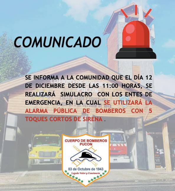 Importante 🚨🛑🚨🛑

Mañana martes 12 diciembre, desde las 11:00 de la mañana se ejecutará un simulacro por erupcion volcánica 🌋está actividad está organizada por SENAPRED incluyendo a las comunas de Pucón y Villarrica.