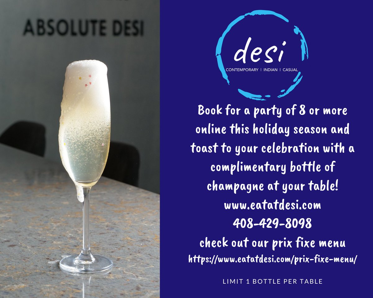 🥂 Book your party of 8 or more online and receive a FREE bottle of champagne to make your celebration sparkle! 🍾 Limited time offer – reserve now and let the festivities begin! ✨ #CelebrateInStyle #ChampagneCheers #SiliconValleyLife  #LocalFavorites #FoodandDrinks…