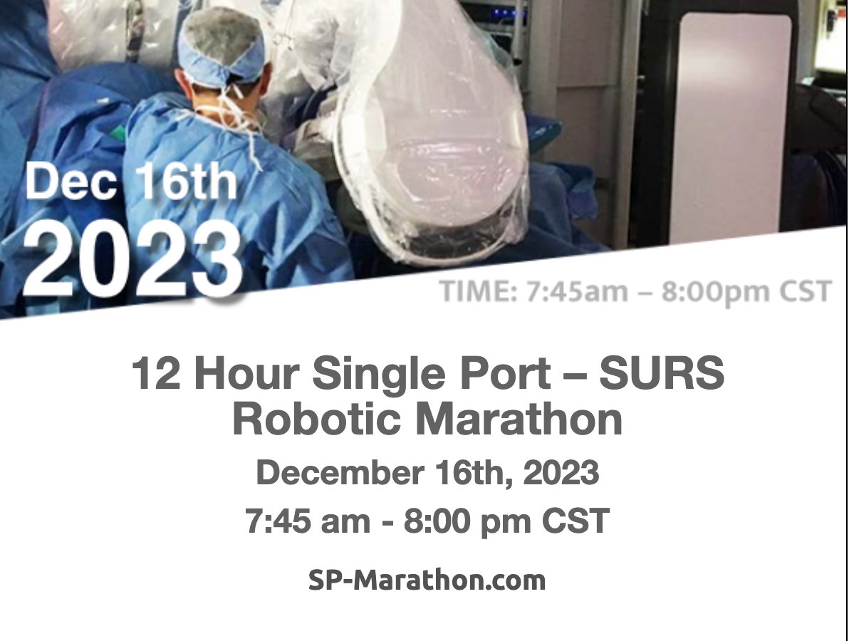 On 12/16th #SPmarathon at 7.45 am. <a href="/SocietySURS/">Society of Urologic Robotic Surgeons (SURS)</a>  state of the art of #SP urologic surgery event with 12 hours of cases. #Faculties from biggest #SP centers in USA. Register at sp-marathon.com/@drjkaouk <a href="/mdstifelman/">Michael Stifelman</a> <a href="/aghazimd/">Ahmed Ghazi</a> <a href="/RoboticsUrology/">Mutahar Ahmed</a> <a href="/NYCRoboticTeam/">Ketan K. Badani MD</a> <a href="/CraigRogersMD/">Craig Rogers MD</a>