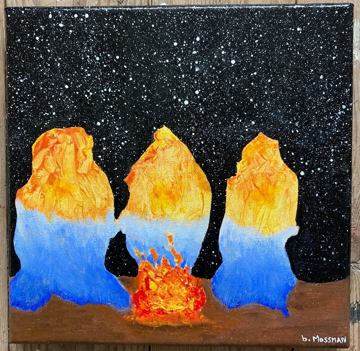 bMossmanProd's tweet photo. "Triple Thaw" Acrylic on canvas. 20 x 20 cm / 8 x 8".  https://t.co/4rvWkwiBLJ #campfire #bondfire #desert #thaw #stars #thawing #acrylic #painting #art #starrysky #constellations #bmossman #bradmossman #desertfloor #tribe #thawed https://t.co/ohDfnST9Rj