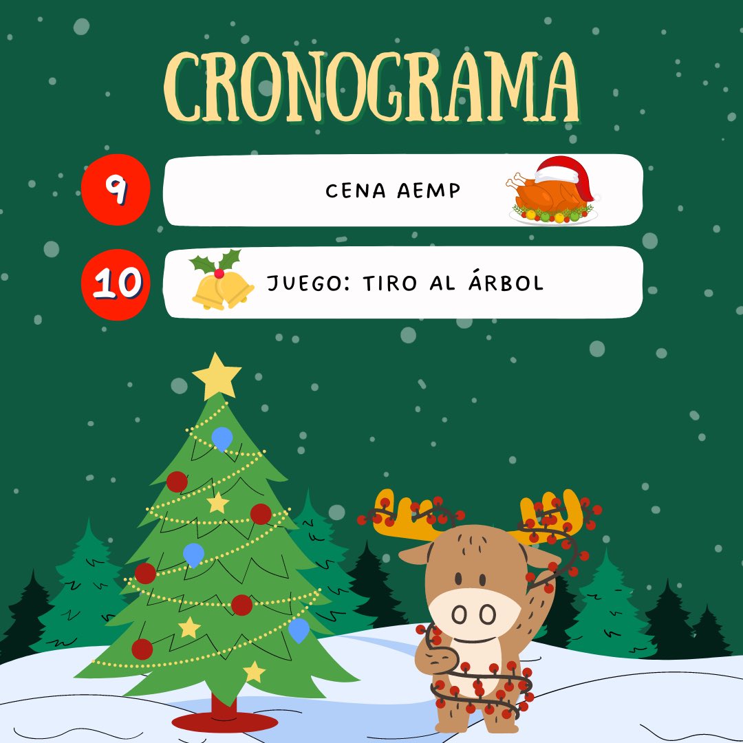 ☃️CRONOGRAMA - NAVIDAD AEMP 2023🌟

Conoce el cronograma de actividades que tendremos este Miércoles 13 de diciembre para celebrar todos juntos la Navidad AEMP en el Parque Finlay🎄🎅🏻
 
¡Tendremos muchas sorpresas! ¡No te lo pierdas!