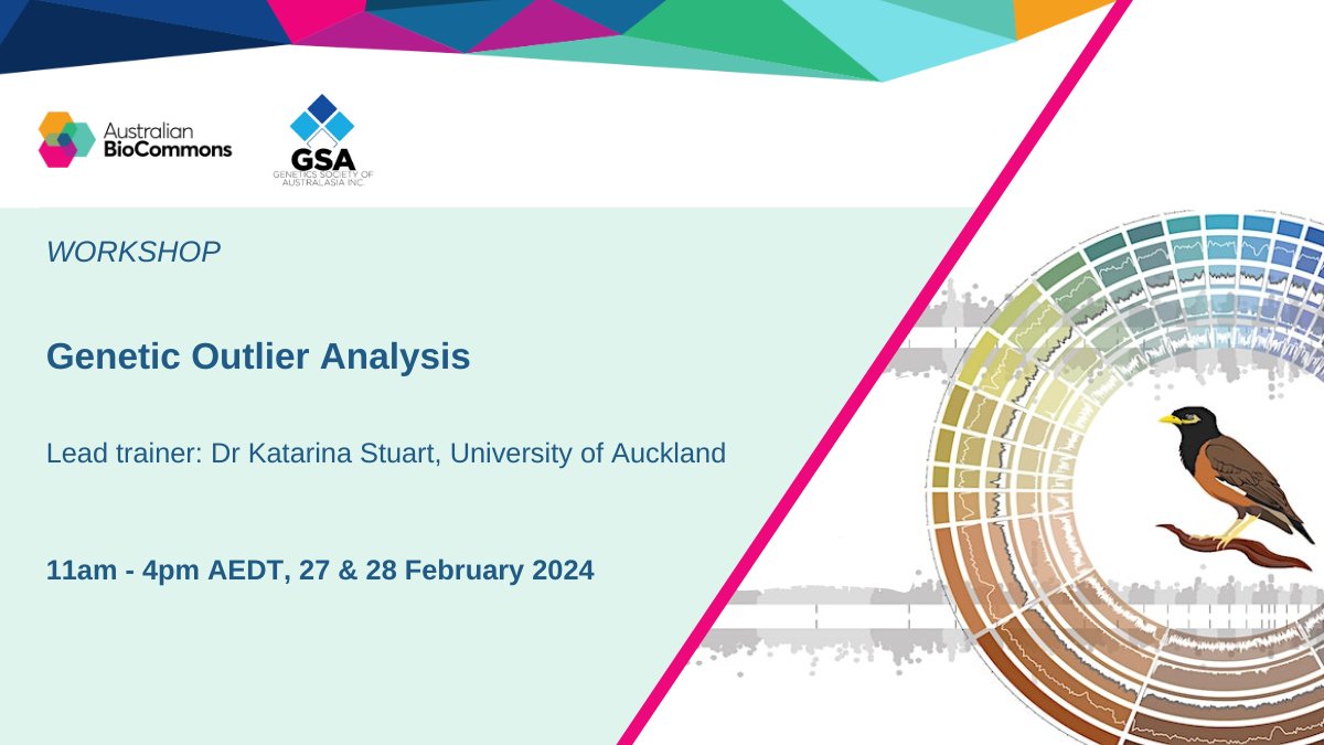 Australian BioCommons (@ausbiocommons) on Twitter photo Interested in learning the basics of genetic selection analysis and how to identify selection signals in #genomics datasets?
Apply to join the workshop led by <a href="/Katarina_Stuart/">Katarina Stuart</a> from <a href="/AucklandUni/">University of Auckland | Waipapa Taumata Rau</a> and supported by <a href="/GeneticsAus/">Genetics AustralAsia</a>
biocommons.org.au/events/genetic… Interested in learning the basics of genetic selection analysis and how to identify selection signals in #genomics datasets?
Apply to join the workshop led by <a href="/Katarina_Stuart/">Katarina Stuart</a> from <a href="/AucklandUni/">University of Auckland | Waipapa Taumata Rau</a> and supported by <a href="/GeneticsAus/">Genetics AustralAsia</a>
biocommons.org.au/events/genetic…