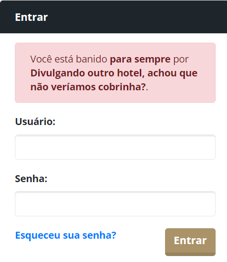 O <a href="/NossoIron/">Iron Hotel PT/BR</a> virando uma anarquia total, socando ban por eu ter ido jogar no hubbe? Mais uma para a coleção de coisas que não fazem sentido! <33 

Enquanto isso, admitem racistas, homofóbicos, etc, na Equipe #EspaçoSeguro! 🙌