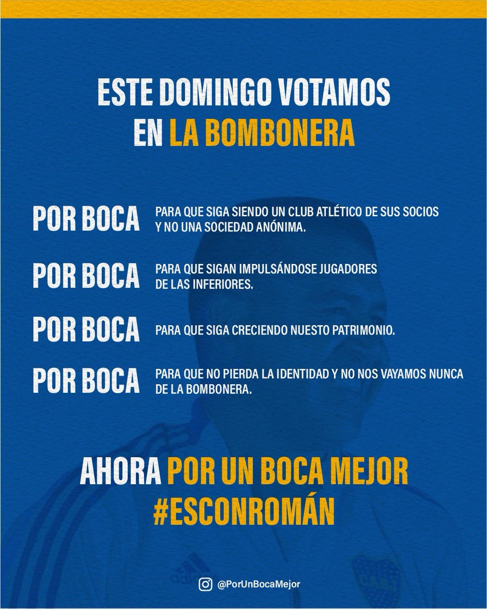 ¡El domingo por fin votamos!
#EsConRomán
#JuntosPorUnBocaMejor
#BocaEsDeLosSocios