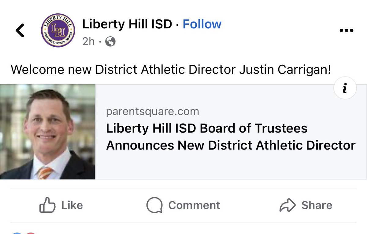 Congratulations Justin Carrigan @coachcarrigan10 on becoming the Athletic Director for Liberty Hill ISD. I know he will do a fantastic job !