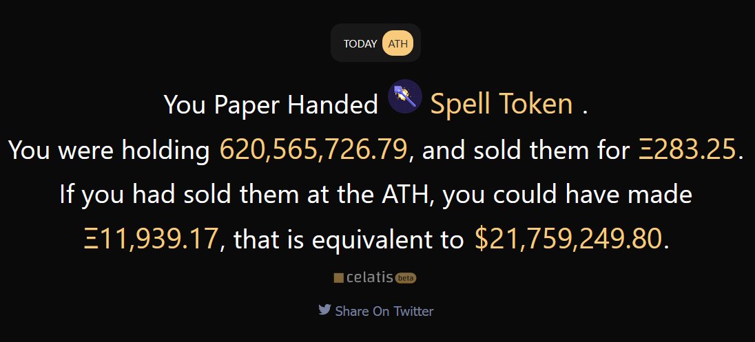 Greufe's tweet image. ⚠️What is Celatis?

☄️ The Celatis Paper Hands feature allows people to check their ATHs and memecoin paperhand moments! Check it out! ⬇️

 ➡️  ⬅️