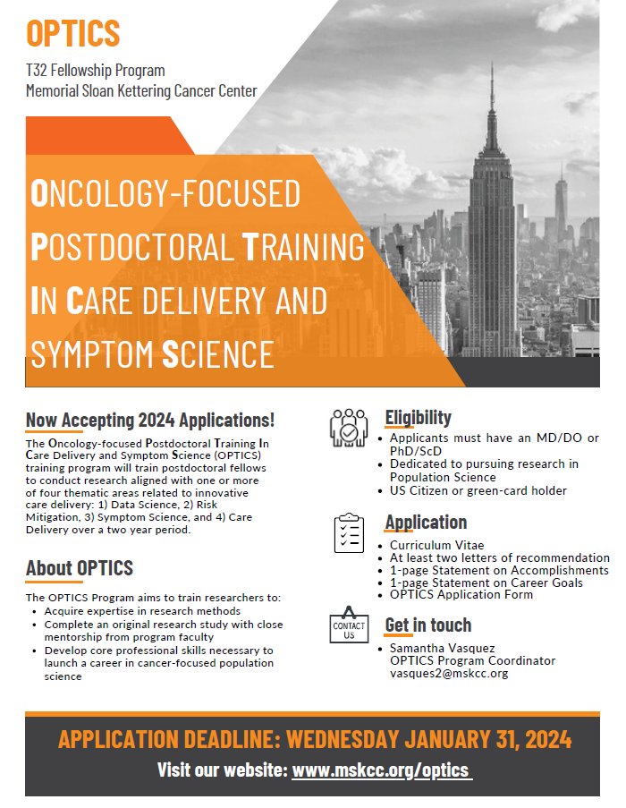 Future oncology health services researchers - Great new opportunity for protected research time while working at the world's greatest cancer center! Put this post-doc at @MSKCancerCenter on your radar!