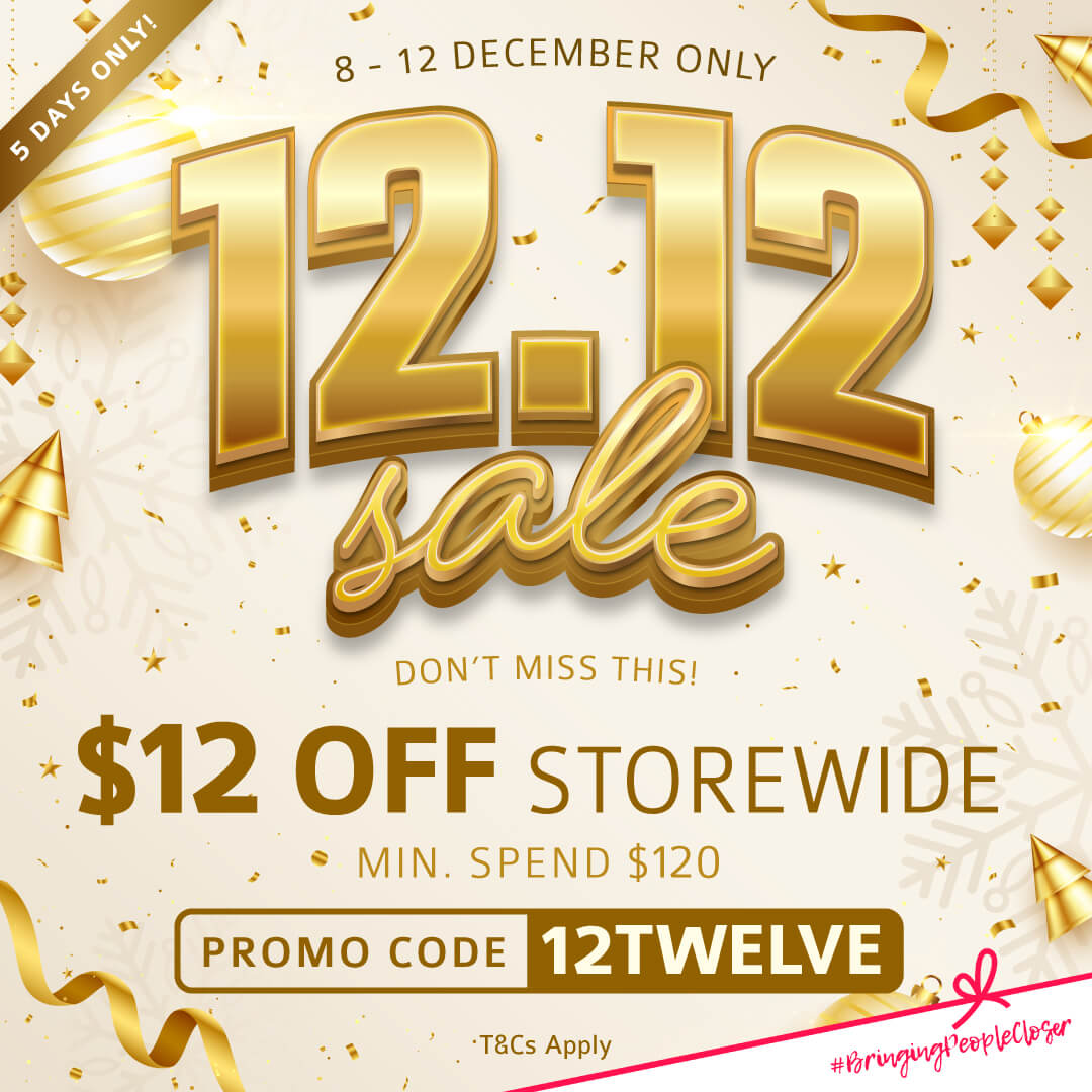 Embrace the holiday season with our 12.12 SALE 🌟 $12 OFF is yours when you spend a minimum of $120 ✨ There's something for everyone! 

Hurry, LAST DAY today! Shop here 🚀: noelgifts.com

#NoelGiftsSG #BringingPeopleCloser #Sale