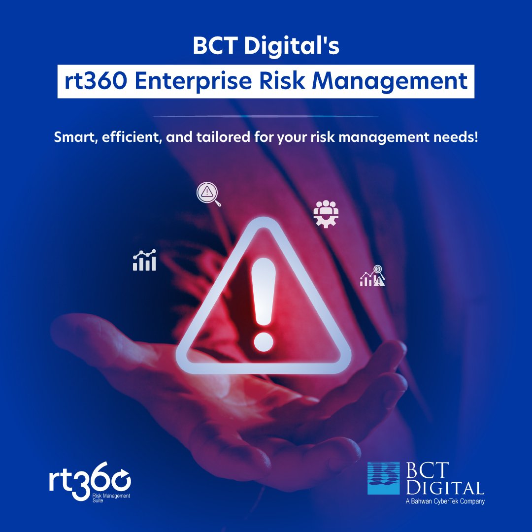 Enhance your #enterpriseriskmanagement with #BCTDigital's #rt360 ERM solution!
Mobile-ready for flexibility, seamlessly integrates with your systems, a plug-and-play cloud solution for effortless deployment. Manage #risks effortlessly!
To know more visit: bctdigital.ai