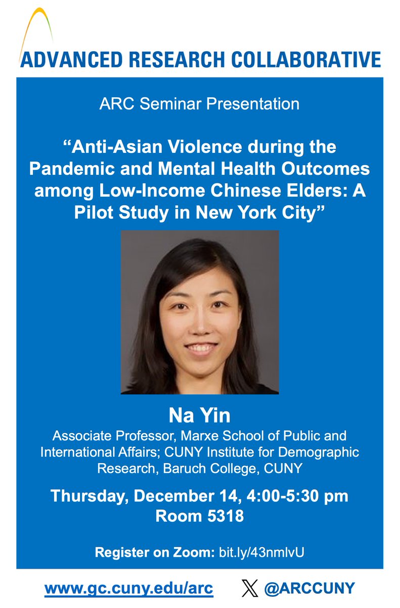 Thur 12/14 4PM - Join our last ARC seminar in fall 2023 with Prof. Na Yin for her presentation at Room 5318. Register for zoom: bit.ly/43nmlvU