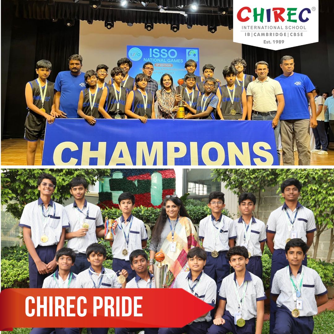 The CHIREC U-14 boys' team secured a gold medal and emerged as winners at the 2023 ISSO Basketball tournament. Rithvik triumphed as Player of the Tournament & Angad as the Most Promising Player. #CHIRECPride #BasketballTournament #BasketballWinners #Champions #CHIRECStudents