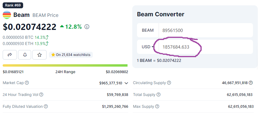 $BEAM continuing to fly. Now up $1,600,000+ from my original $MC buys (still in the same wallet of my original tweet). Gonna keep enjoying the ride especially with what I'm building on top of @MoonsamaNFT there.