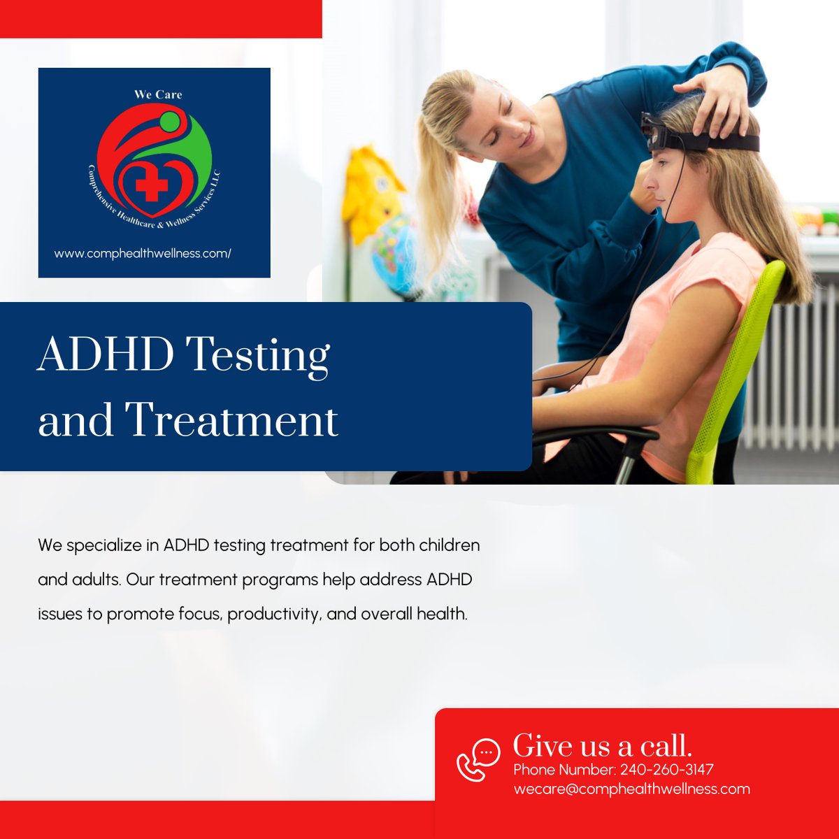 For more information about our ADHD testing and treatment services, feel free to call us at 240-260-3147. We have years of experience helping children and adults alike live the best of life.

#CallUs #BehavioralHealthCare #ADHDTreatment #BowieMD #TreatmentServices