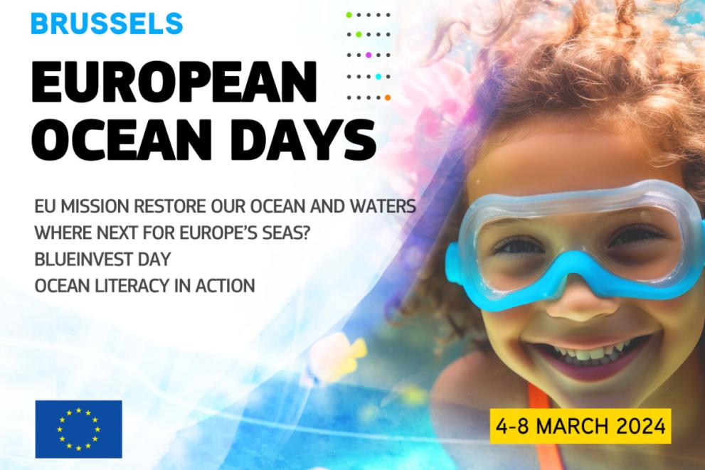 🗓️ Save the date! The #EuropeanOceanDays are coming soon in Brussels (4-8 March 2024)   

4 days dedicated to:
 
🌊ocean restoration with #MissionOcean 
⏲️navigating the future of  space  
📘the future of #OceanLiteracy 
💸unlocking potential with #BlueInvest 

#BeGreenGoBlue