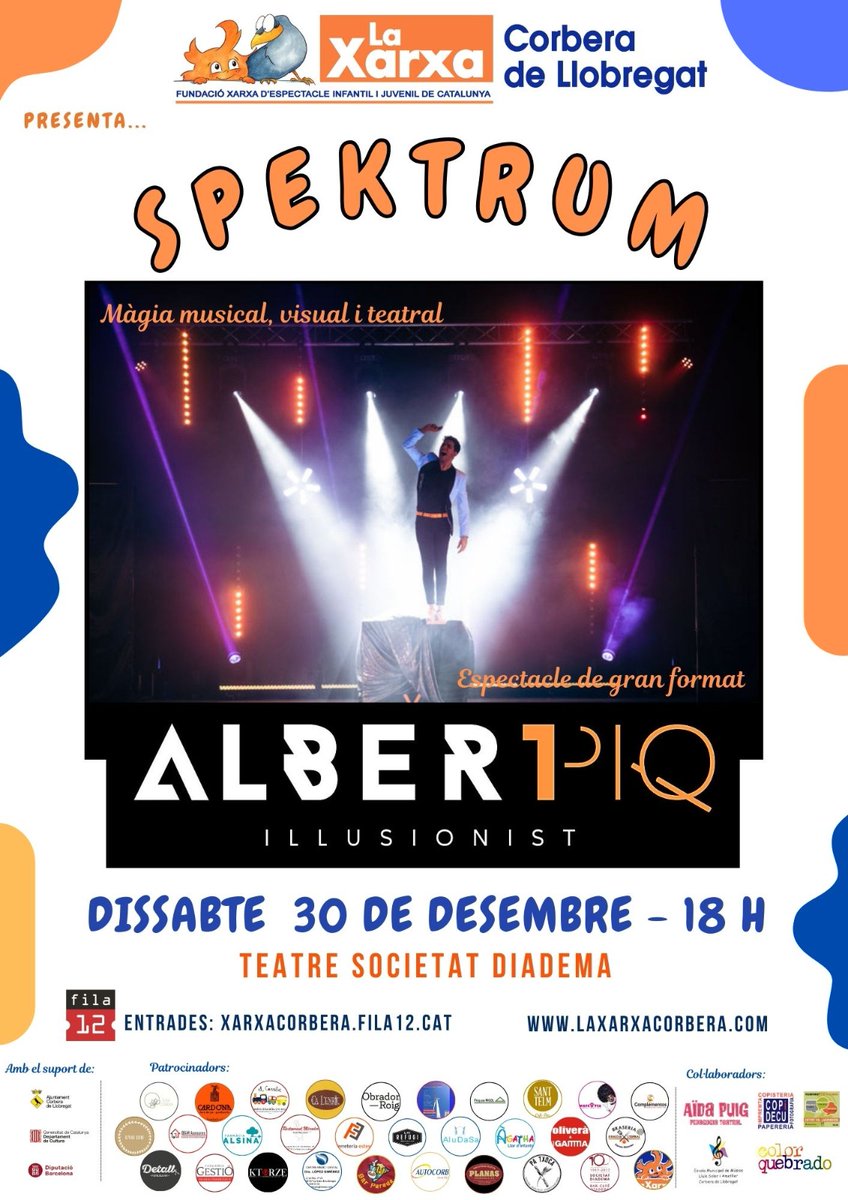 Entrades xarxacorbera.fila12.cat
Darrer espectacle 2023!!
<a href="/AjCorberaLl/">Ajuntament de Corbera de Llobregat</a> <a href="/XarxaCorbera/">Laura</a>  <a href="/fundacioxarxa/">Fundació Xarxa</a>